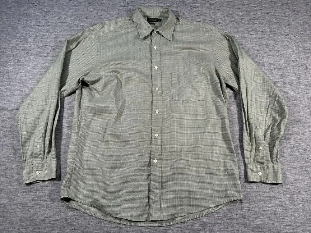 Vintage J Crew Oarsman Dress Shirt Mens 16 34/35 Green Plaid Long Sleeve Cotton